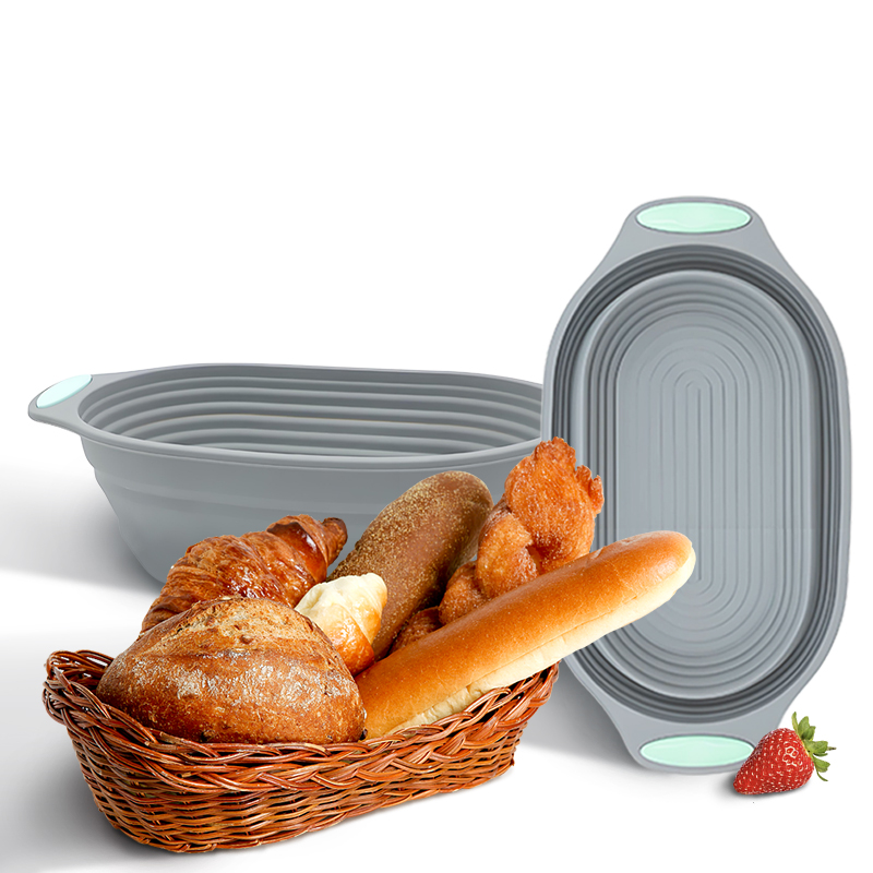 Food Storage With Dividers - ตะกร้าพับได้ทำจากซิลิโคนสำหรับพักแป้งขนมปัง 1 ชิ้น - ชามอบขนมปังซาวโดว์ อุปกรณ์ครัวเกรดอาหาร