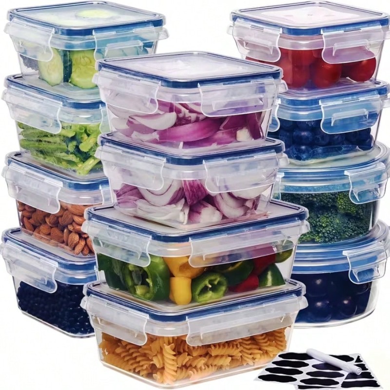 Food Storage Labels - ชุดกล่องเก็บอาหาร 12 ชิ้น พร้อมฝาปิดแบบล็อกง่าย (ฝา 12