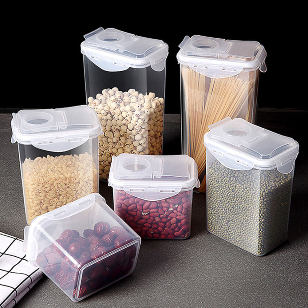 Food Storage Containers - ชุดโหลพลาสติกสำหรับเก็บอาหาร 2 ชิ้น พร้อมฝาปิดสนิท ภาชนะใสสำหรับเก็บธัญพืช ผลไม้อบแห้ง